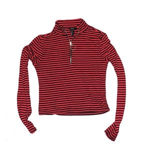 A red and black striped long sleeve crop top F21.